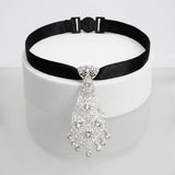 Silver Filigree Rhinestone Necktie Choker Necklace
