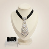 Silver Filigree Rhinestone Necktie Choker Necklace