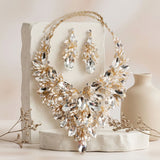 Gold Glass Crystal Floral Large Bib Necklace Set