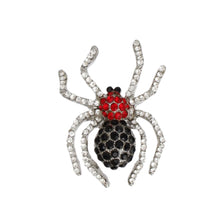 Load image into Gallery viewer, Brooch Spooky Sparkle Silver Spider Black Red Pin
