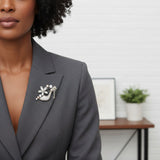 Brooch Clear Crystal High Heel Flower Silver Pin