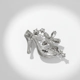 Brooch Clear Crystal High Heel Flower Silver Pin