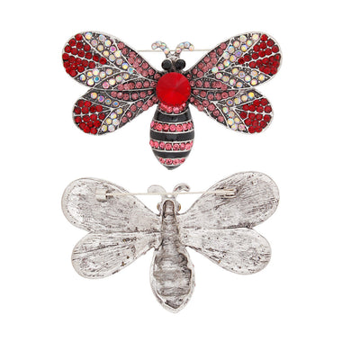 Brooch Red Rhinestones Butterfly Pin for Women