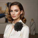 Black Camellia Flower Sparkle Brooch Hair Clip