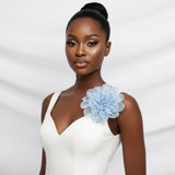 Blue Camellia Flower Sparkle Brooch Hair Clip