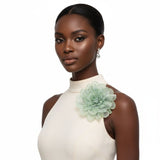 Green Camellia Flower Sparkle Brooch Hair Clip