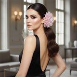 Pink Camellia Flower Sparkle Brooch Hair Clip