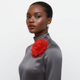 Red Camellia Flower Sparkle Brooch Hair Clip