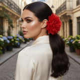 Red Camellia Flower Sparkle Brooch Hair Clip