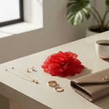 Red Camellia Flower Sparkle Brooch Hair Clip