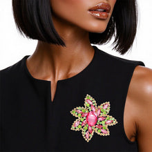 Load image into Gallery viewer, AKA Pointed Flower Pink Green Crystal Brooch
