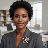 Brooch Large Pink Green Stone Loop Pearl Pin