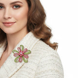 Brooch Large Pink Green Stone Loop Pearl Pin