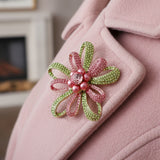Brooch Large Pink Green Stone Loop Pearl Pin