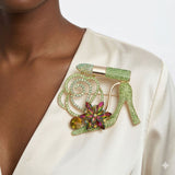 AKA Luminous Lipstick High Heel Green Gold Brooch