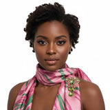 Brooch AKA Large Green Crystal Pink Rhinestone Pin