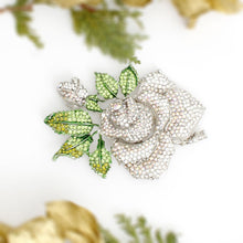 Load image into Gallery viewer, Serene Elegance: XL Silver Aurora Rose Brooch
