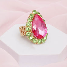 Cargar imagen en el visor de la galería, AKA Sorority Pink Green Teardrop Cocktail Ring
