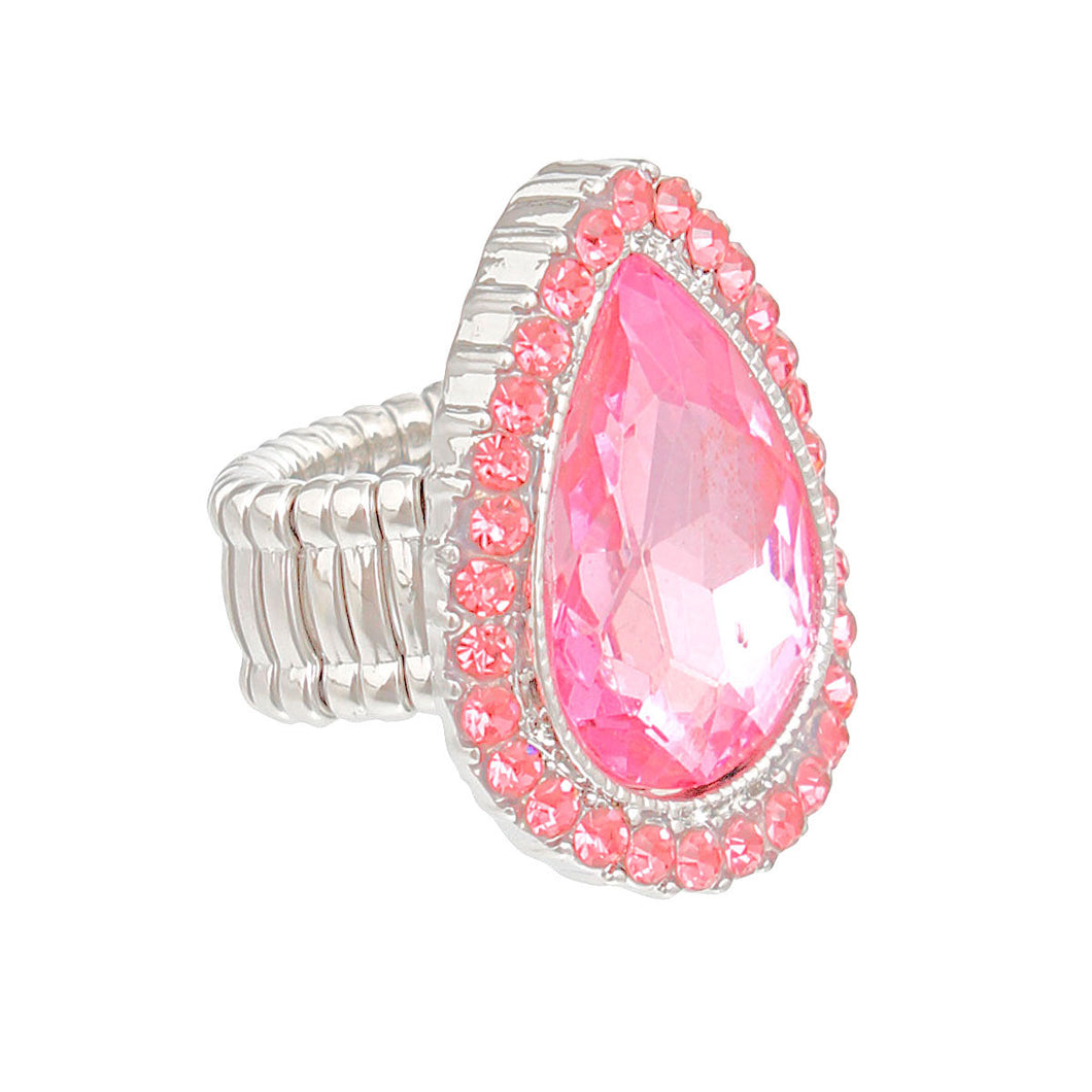 Cocktail Ring Pink Glass Teardrop for Women