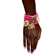 Cargar imagen en el visor de la galería, Matte Fuchsia Black Girl Magic Charm Bracelets
