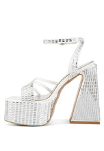 Load image into Gallery viewer, Lustrous Mirror Embellished Flare Heel Sandals
