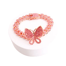 Cargar imagen en el visor de la galería, Iced Rose Gold Butterfly Cuban Bracelet
