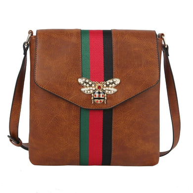 Crossbody Brown Striped Bee Flap Bag