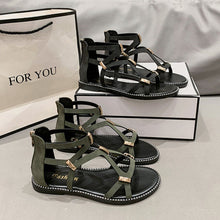 Cargar imagen en el visor de la galería, Open Toe Back Zipper Flat Sandals
