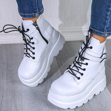 Cargar imagen en el visor de la galería, PU Leather Lace-Up Wedge Boots
