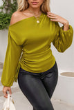 Drawstring One Shoulder Long Sleeve Blouse