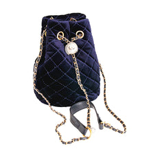 Load image into Gallery viewer, Navy Diamond Velvet Bucket Bag
