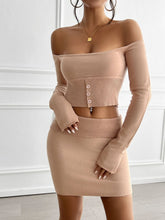 Cargar imagen en el visor de la galería, Devine Decorative Button Off-Shoulder Top and Skirt Set
