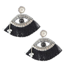 Load image into Gallery viewer, Black Tassel Rhinestone Eye Earrings
