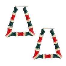 Load image into Gallery viewer, Red and Green Trapozoid Bamboo Hoops
