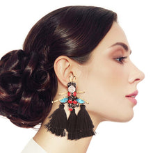 Load image into Gallery viewer, Rhinestone and Tassel Black Bee Earrings

