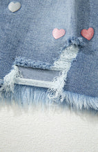 Load image into Gallery viewer, Distressed Raw Hem Heart Denim Skirt
