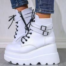 Cargar imagen en el visor de la galería, PU Leather Lace-Up Wedge Boots
