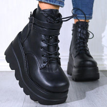 Cargar imagen en el visor de la galería, PU Leather Lace-Up Wedge Boots
