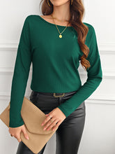 Cargar imagen en el visor de la galería, Lace Detail Butterfly Back Round Neck Long Sleeve T-Shirt

