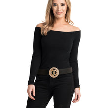 Load image into Gallery viewer, Black and Rhinestone Gold Infinity Belt
