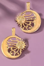 Load image into Gallery viewer, Sun inside a crescent hoop drop earrings
