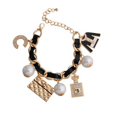 Cargar imagen en el visor de la galería, Gold and Black Perfume Charm Bracelet
