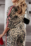 Plus Size Leopard Round Neck Top and Pants Set
