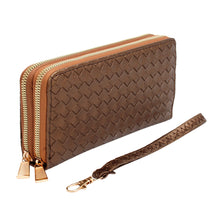 Cargar imagen en el visor de la galería, Zipper Wallet Bronze Woven Wristlet for Women
