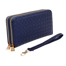 Cargar imagen en el visor de la galería, Zipper Wallet Navy Woven Wristlet for Women
