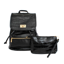 Cargar imagen en el visor de la galería, Backpack Black Croc Flap Bag Set for Women
