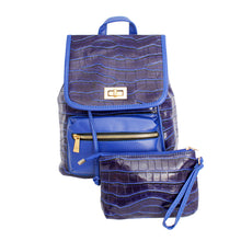 Cargar imagen en el visor de la galería, Backpack Blue Croc Flap Bag Set for Women
