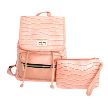 Cargar imagen en el visor de la galería, Backpack Pink Croc Flap Bag Set for Women

