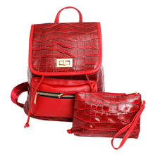 Cargar imagen en el visor de la galería, Backpack Red Croc Flap Bag Set for Women
