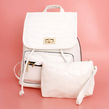 Cargar imagen en el visor de la galería, Backpack White Croc Flap Bag Set for Women
